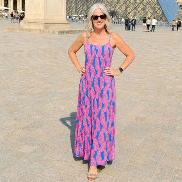 Vineyard Vines Dresses & Skirts - 🌴 Vineyard Vines Pink & Blue Leaf Print Maxi Dress – Size 4